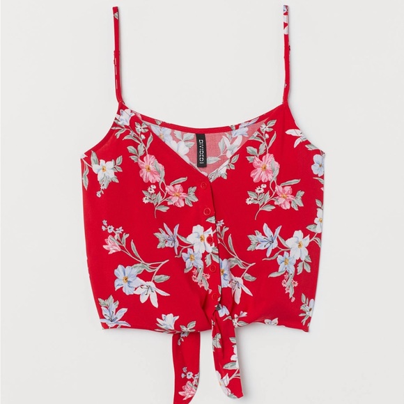 H&M RED FLORAL CROPPED TIE TANK TOP - Picture 8 of 8